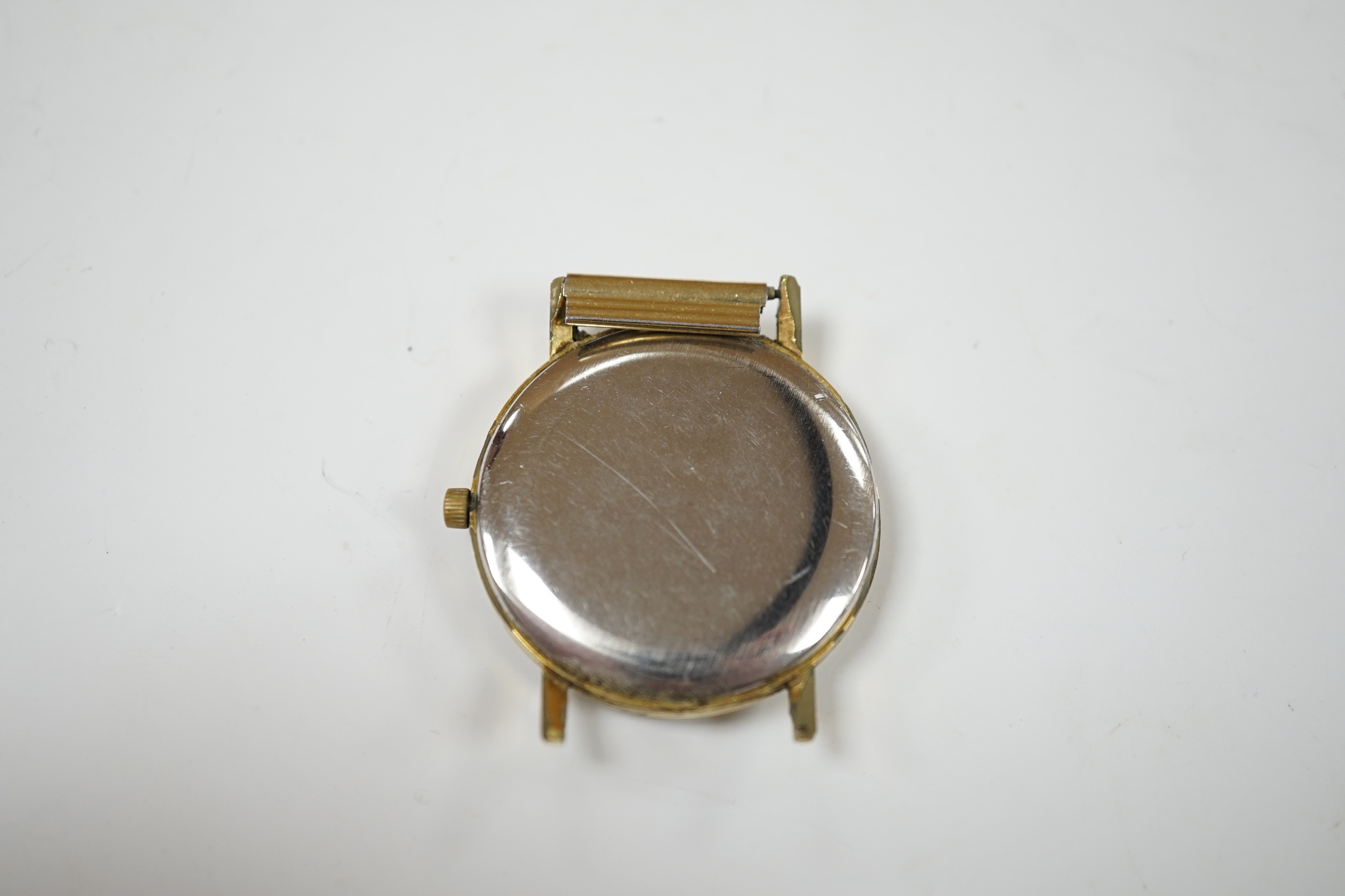 A gentleman's steel and gold plated Longines manual wind wrist watch, with subsidiary seconds, no strap, case diameter 35mm, with box.